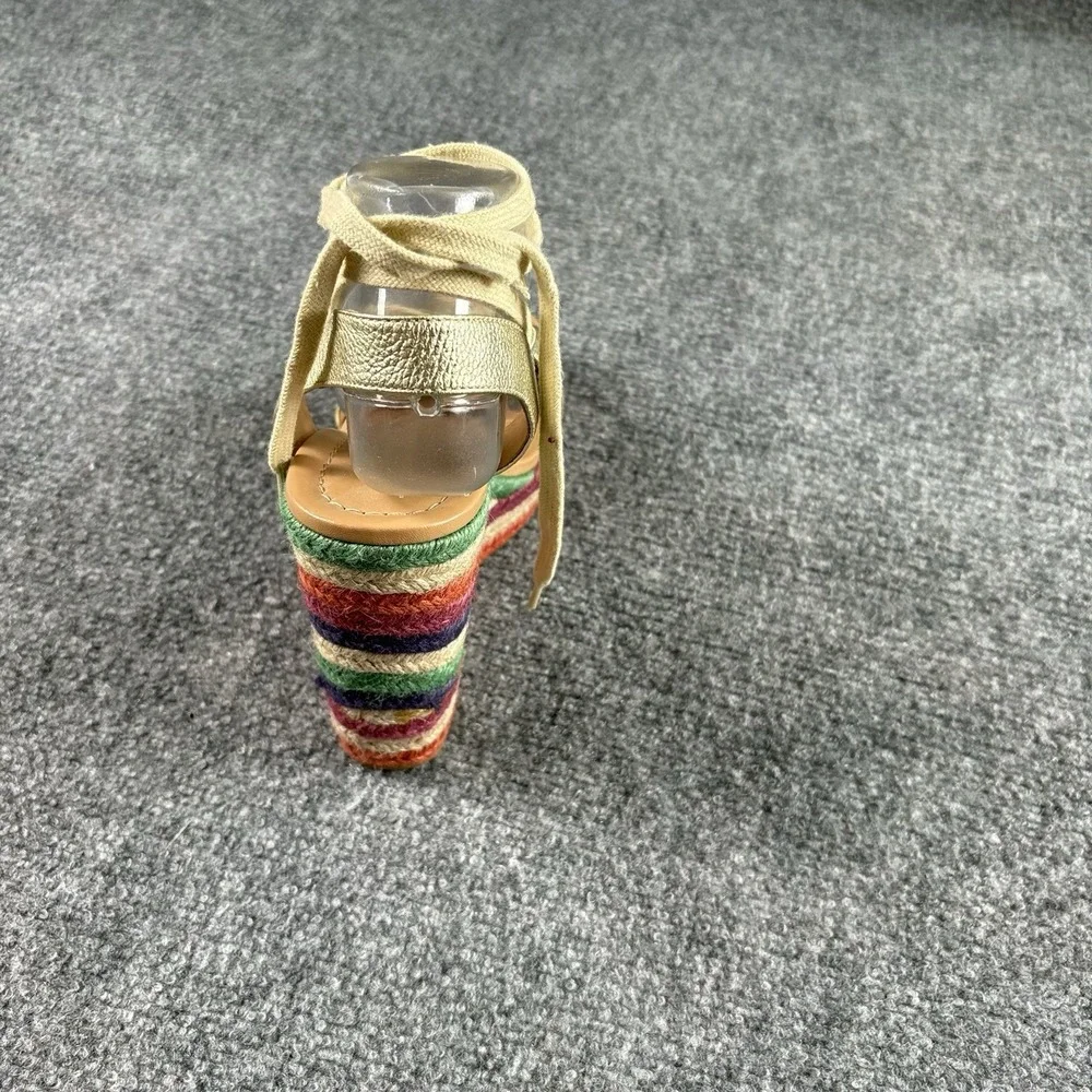 Kate Spade Gold Espadrille Wedge Sandals Women's 9M‎ Lace Up Rainbow Boho 5